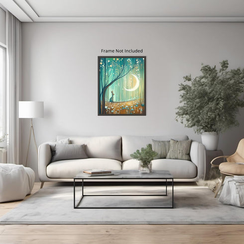 Posterizer 1 pcs-whimsical surreal forest scene with little bunny in moonlight 1-Fantasy & Fiction Art-Art for Animal Lovers-Gift for Daughter, So...